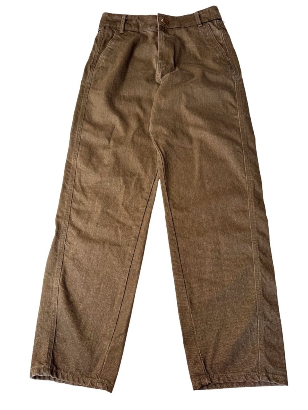 NWT Zara Womens Brown Wide-Leg Pants Casual High-Waist Linen Blend Size 4